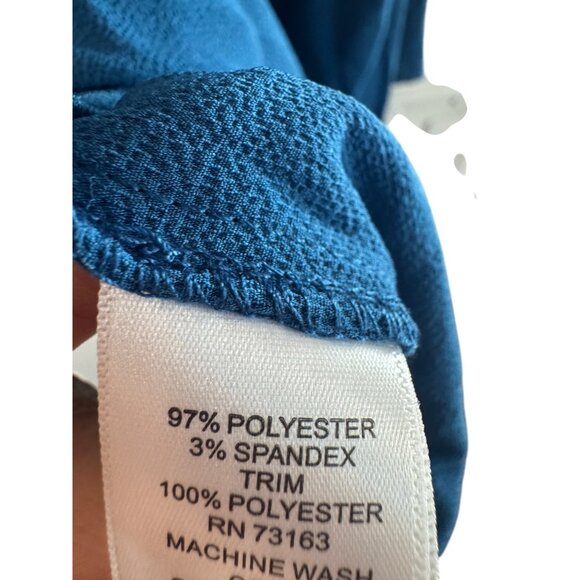 Cable & Gauge Womens Large Polyester Knit Blouse Blue Black Lace Bell Sleeve Sco - Picture 5 of 6